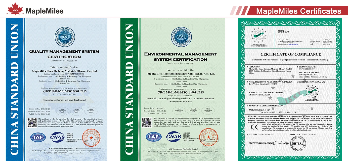 MapleMiles UPVC Folding Windows Certificates